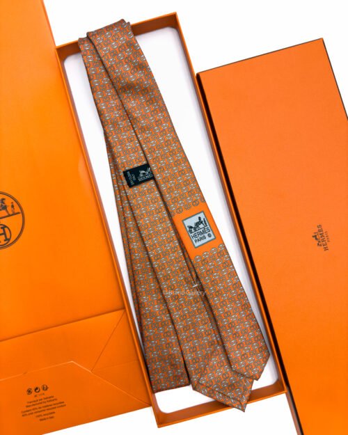 Hermes Orange Maillons Parade Soft Silk Tie