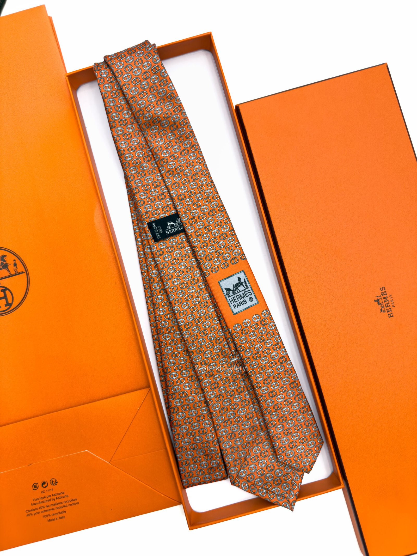 Hermes Orange Maillons Parade Soft Silk Tie