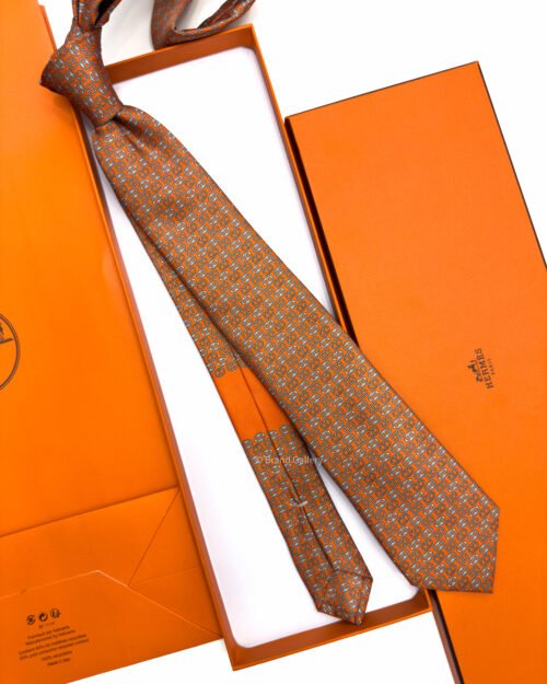 Hermes Orange Maillons Parade Soft Silk Tie