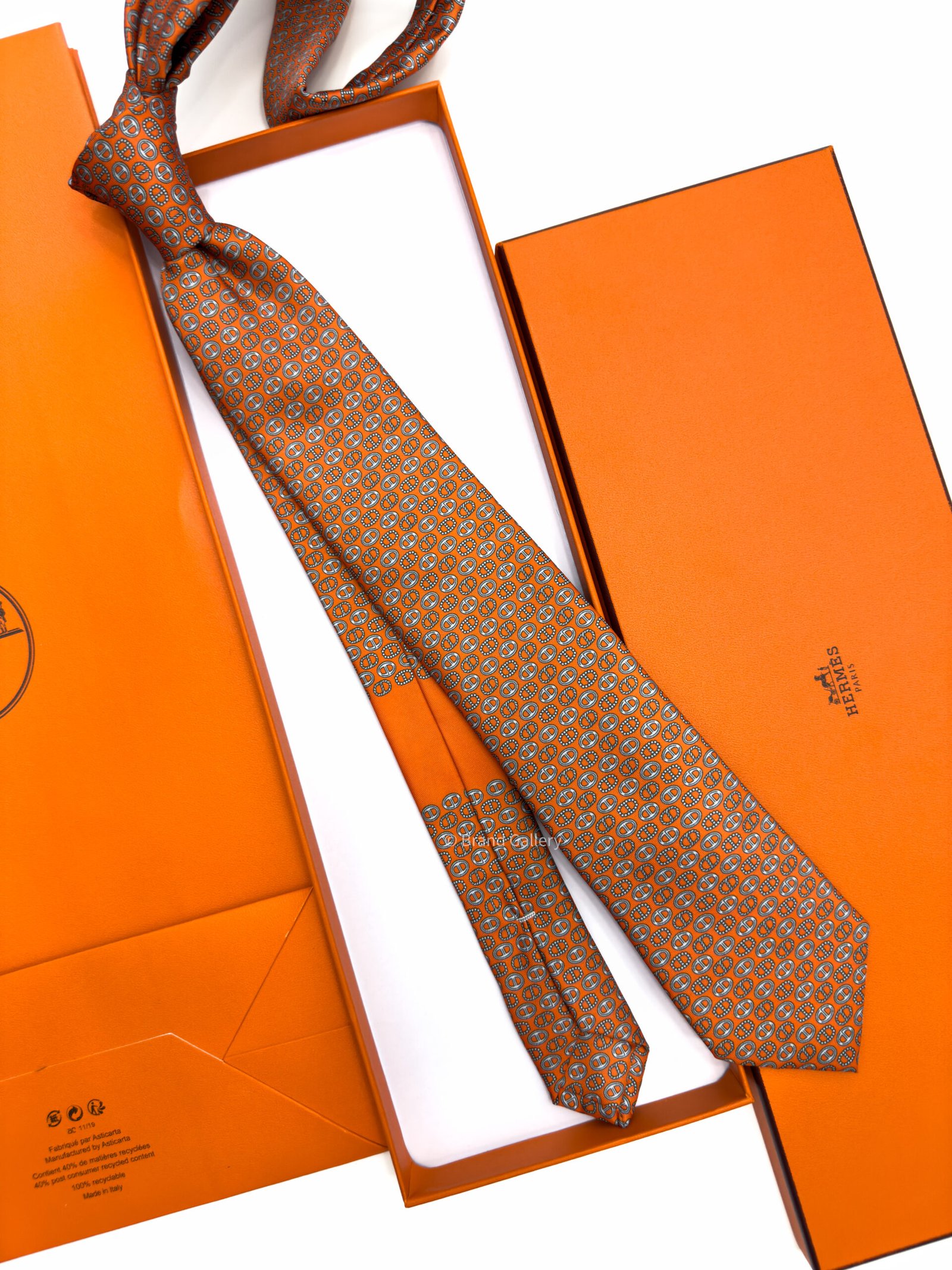 Hermes Orange Maillons Parade Soft Silk Tie