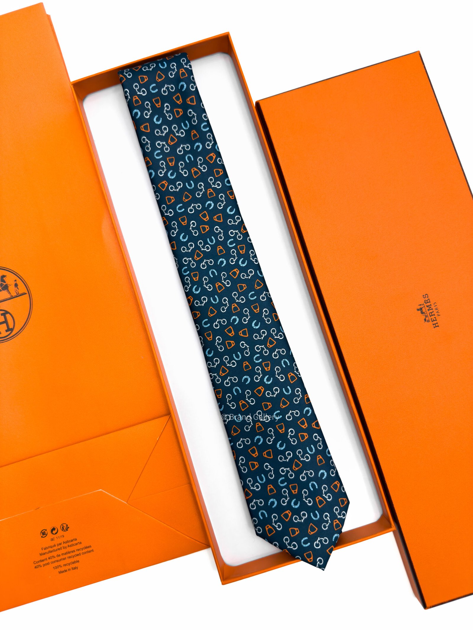 Hermes Navy Orange Metal en Vrac Twillbi Soft Silk Tie