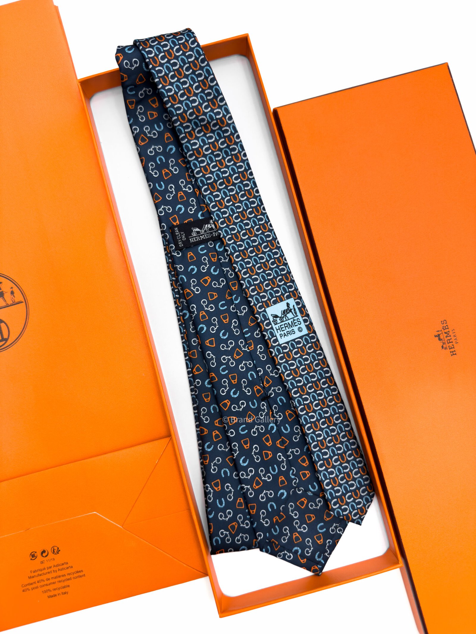 Hermes Navy Orange Metal en Vrac Twillbi Soft Silk Tie