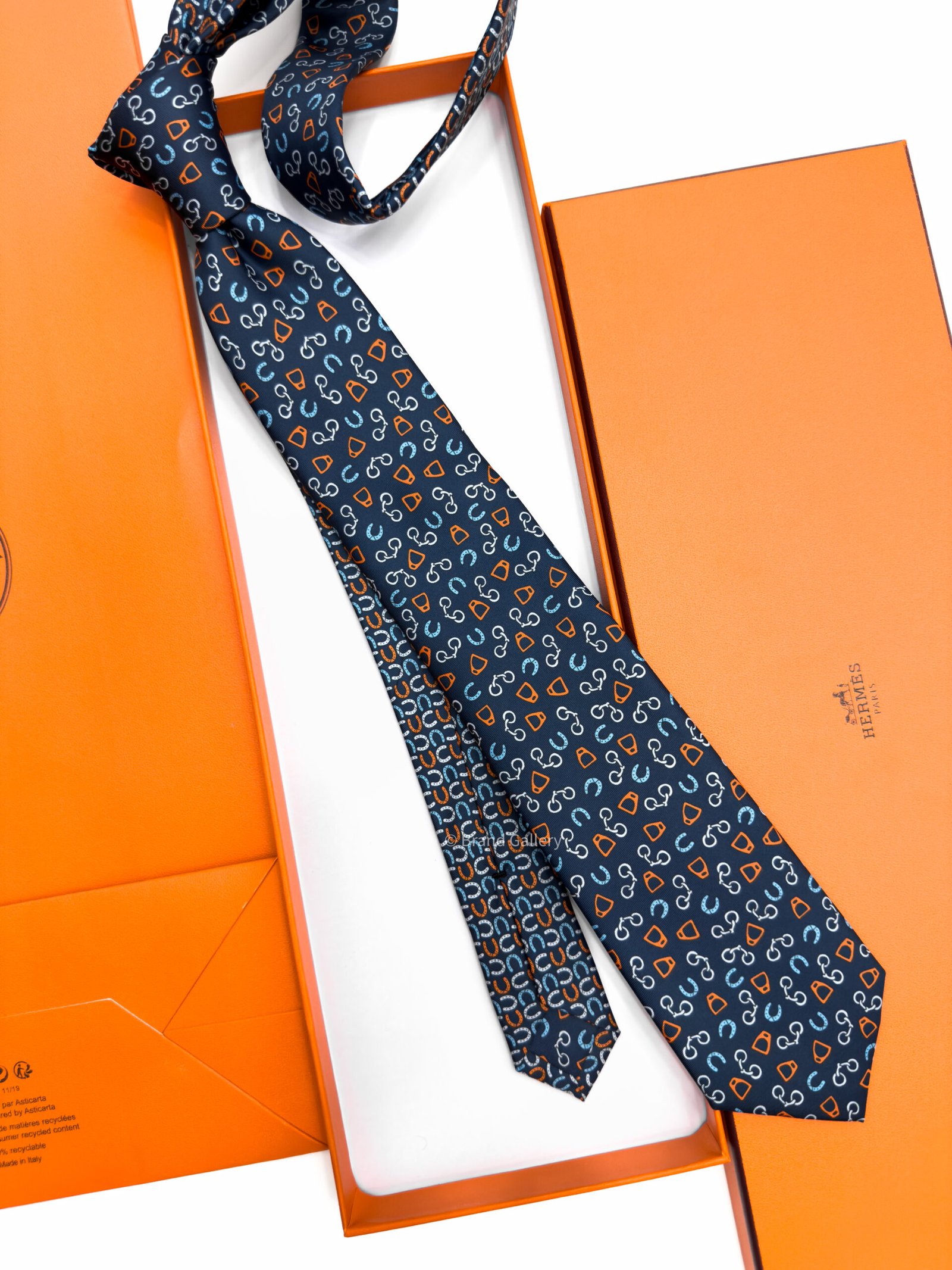 Hermes Navy Orange Metal en Vrac Twillbi Soft Silk Tie