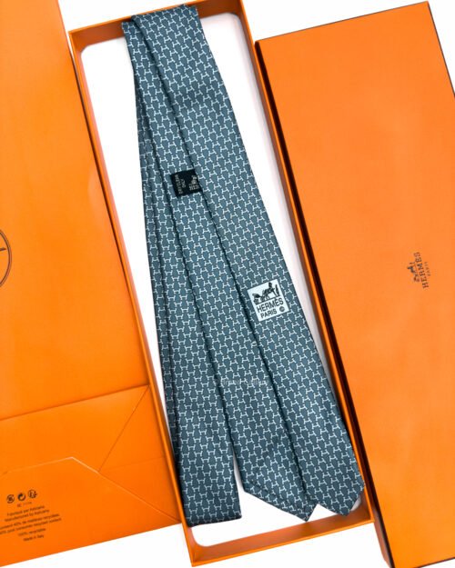 Hermes Grey Sky Blue Hilario Soft Silk Tie