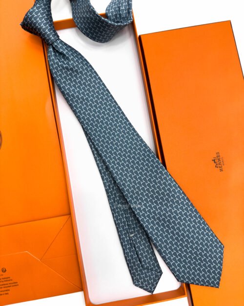Hermes Grey Sky Blue Hilario Soft Silk Tie