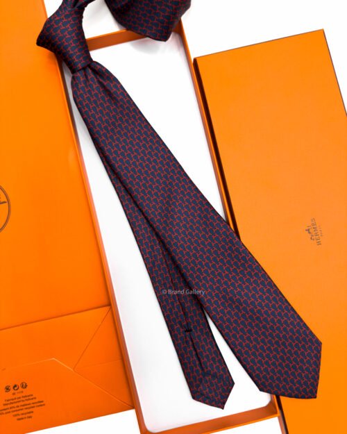 Hermes Navy Red Hilario Soft Silk Tie