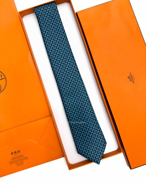 Hermes Navy Sky Blue Hilario Soft Silk Tie
