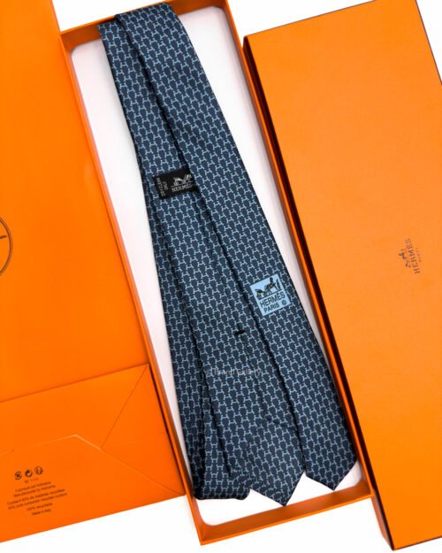 Hermes Navy Sky Blue Hilario Soft Silk Tie