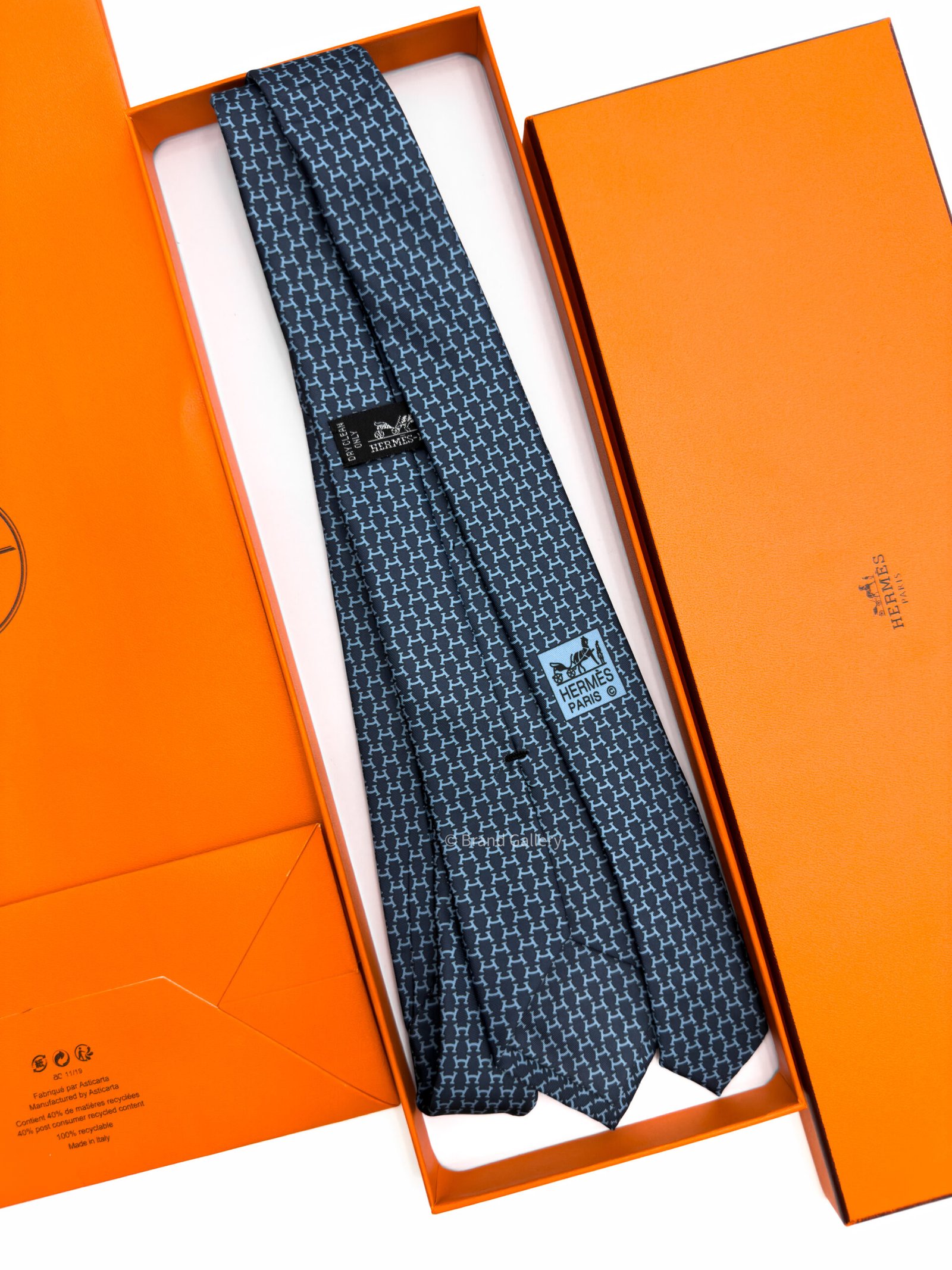 Hermes Navy Sky Blue Hilario Soft Silk Tie