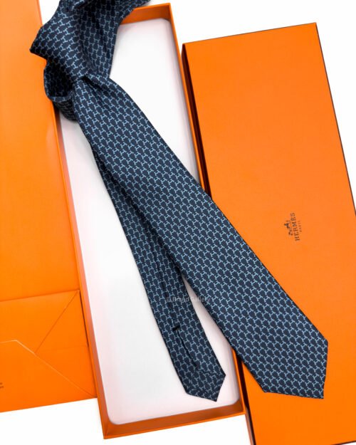 Hermes Navy Sky Blue Hilario Soft Silk Tie