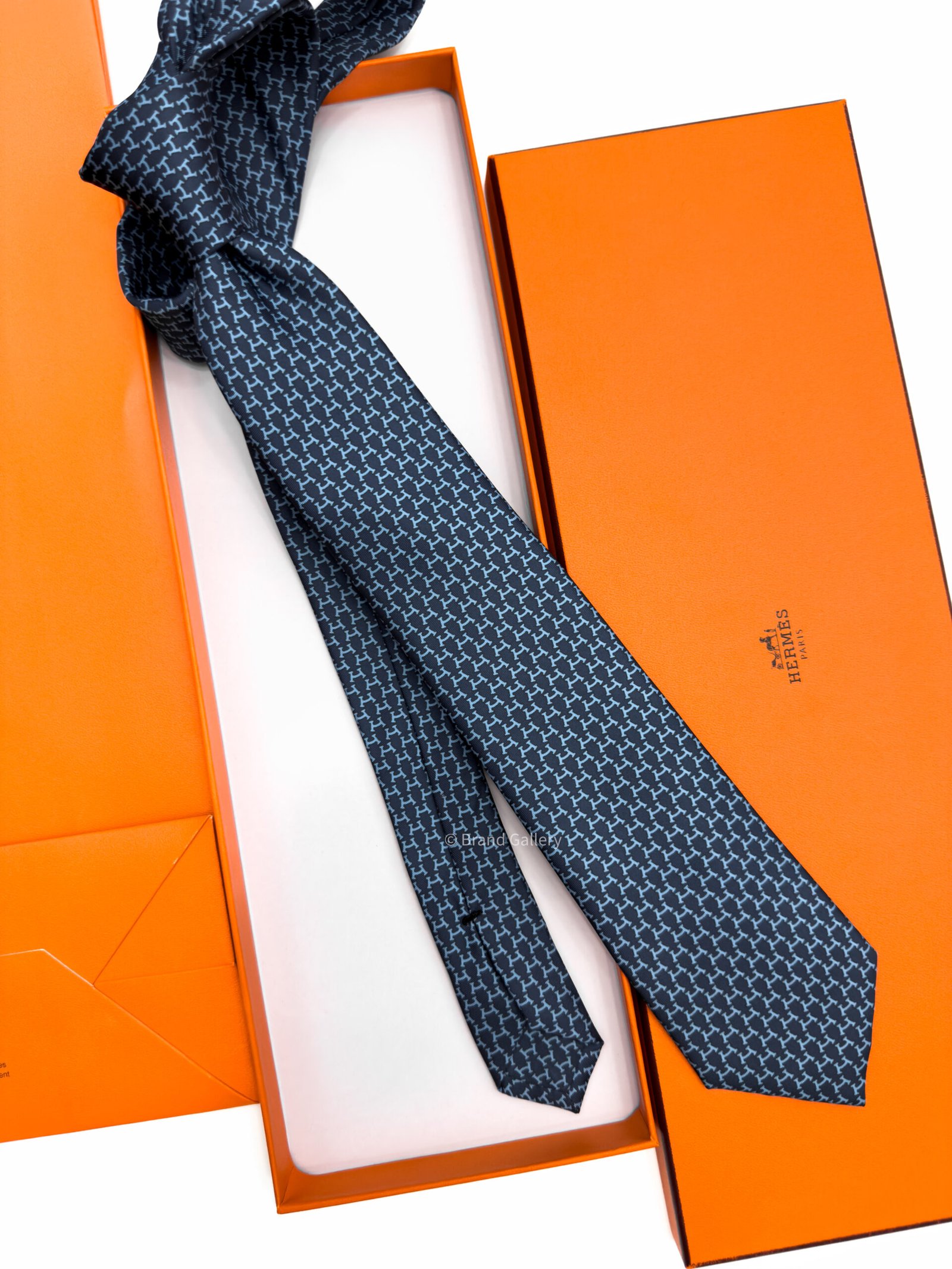 Hermes Navy Sky Blue Hilario Soft Silk Tie