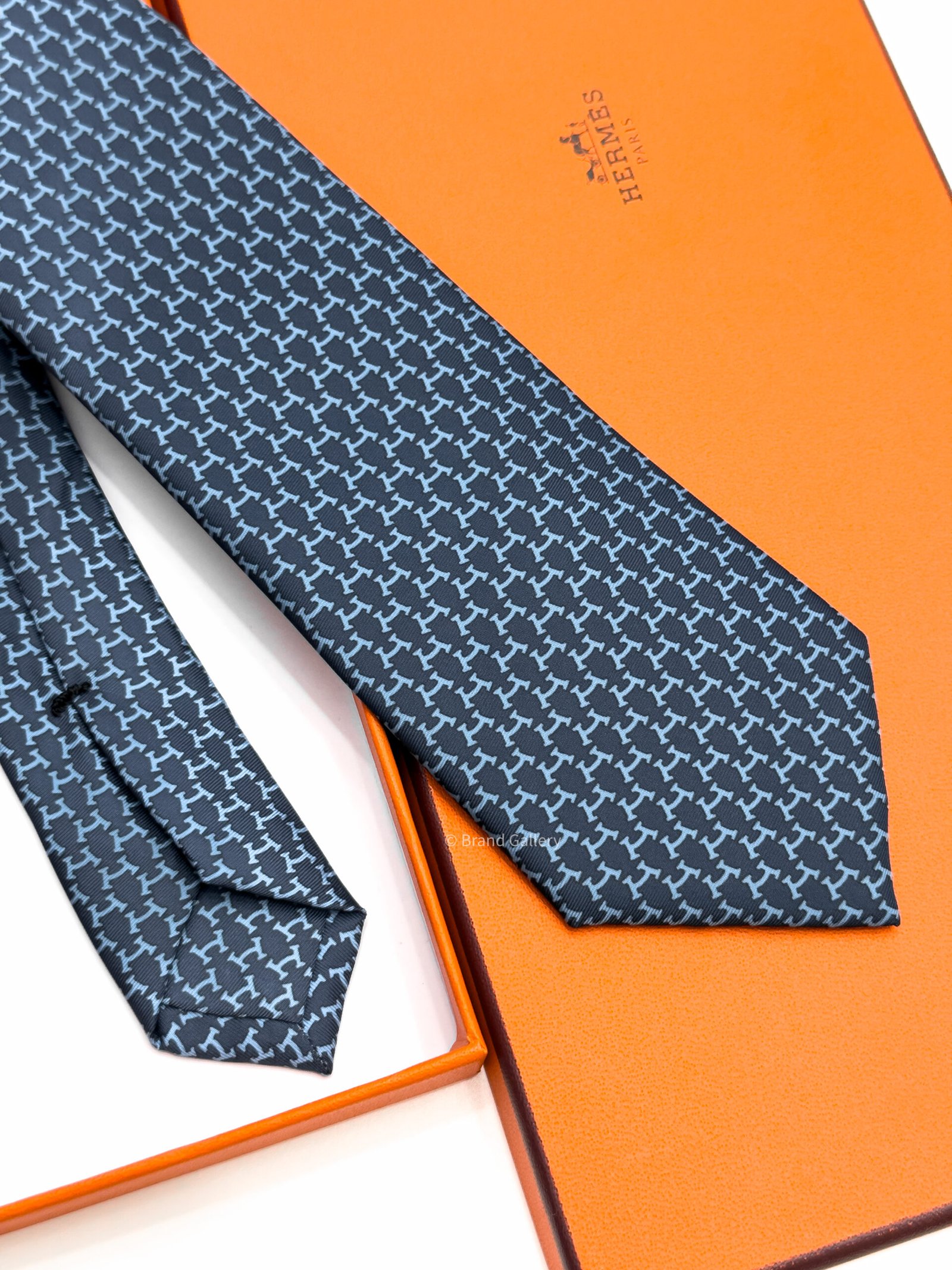 Hermes Navy Sky Blue Hilario Soft Silk Tie