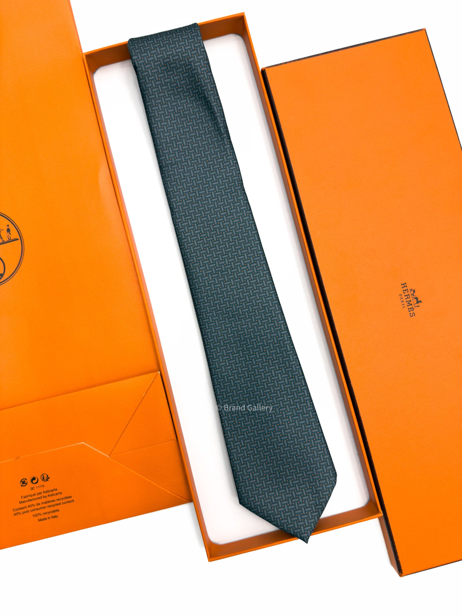 Hermes Grey Orange Mosaique du Faubourg Soft Silk Tie