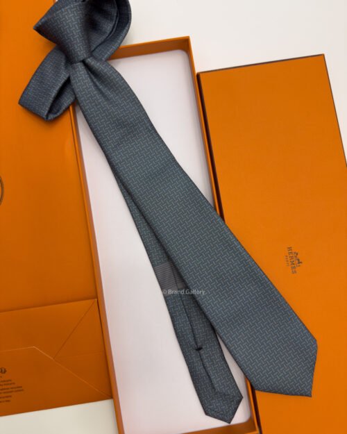 Hermes Grey Orange Mosaique du Faubourg Soft Silk Tie