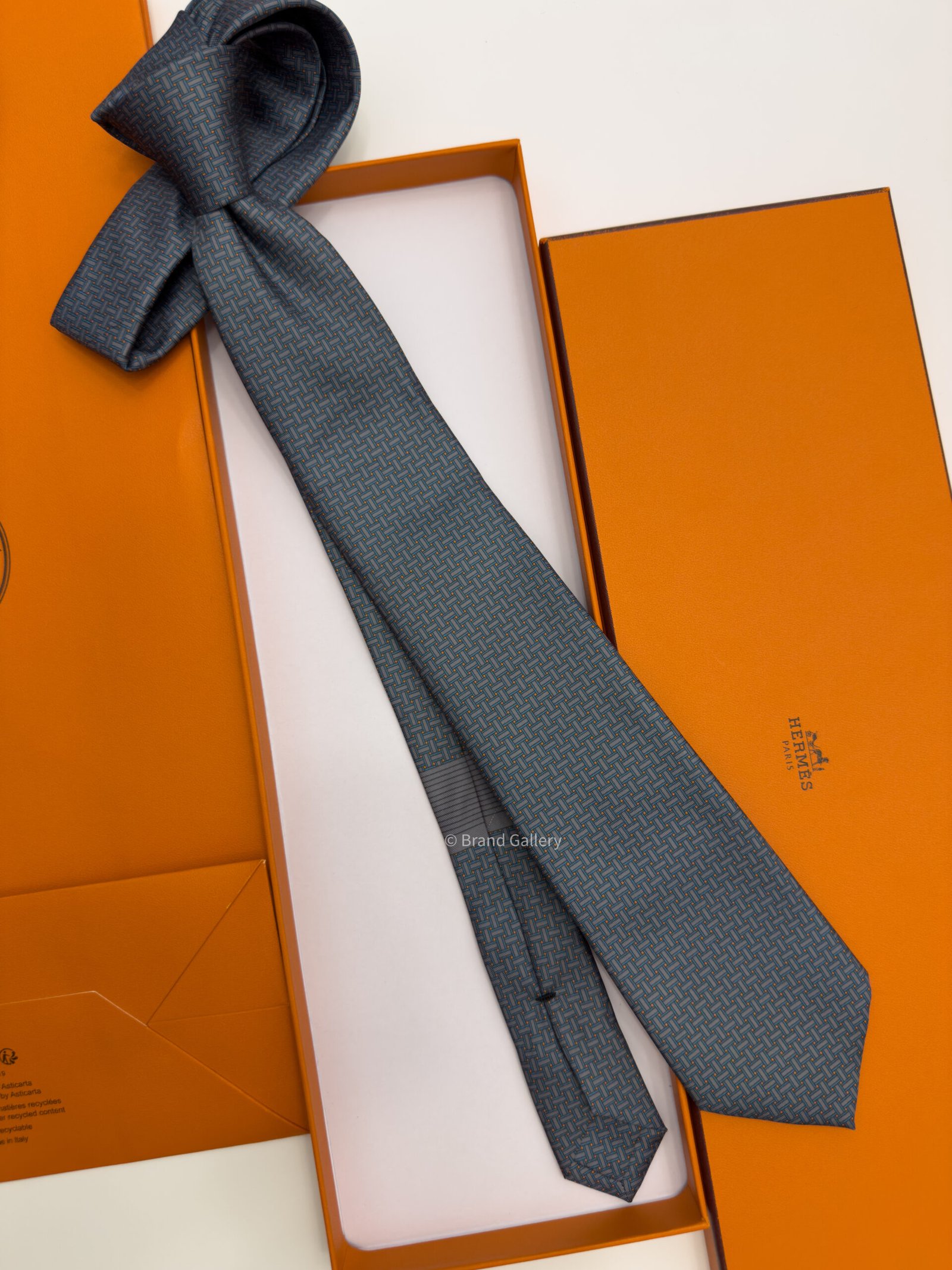Hermes Grey Orange Mosaique du Faubourg Soft Silk Tie