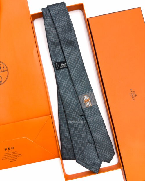 Hermes Grey Orange Mosaique du Faubourg Soft Silk Tie
