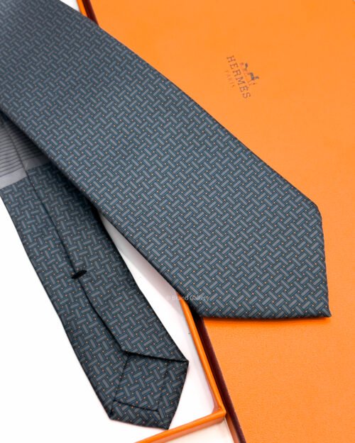 Hermes Grey Orange Mosaique du Faubourg Soft Silk Tie