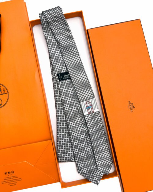 Hermes Brick White Mosaique du Faubourg Soft Silk Tie