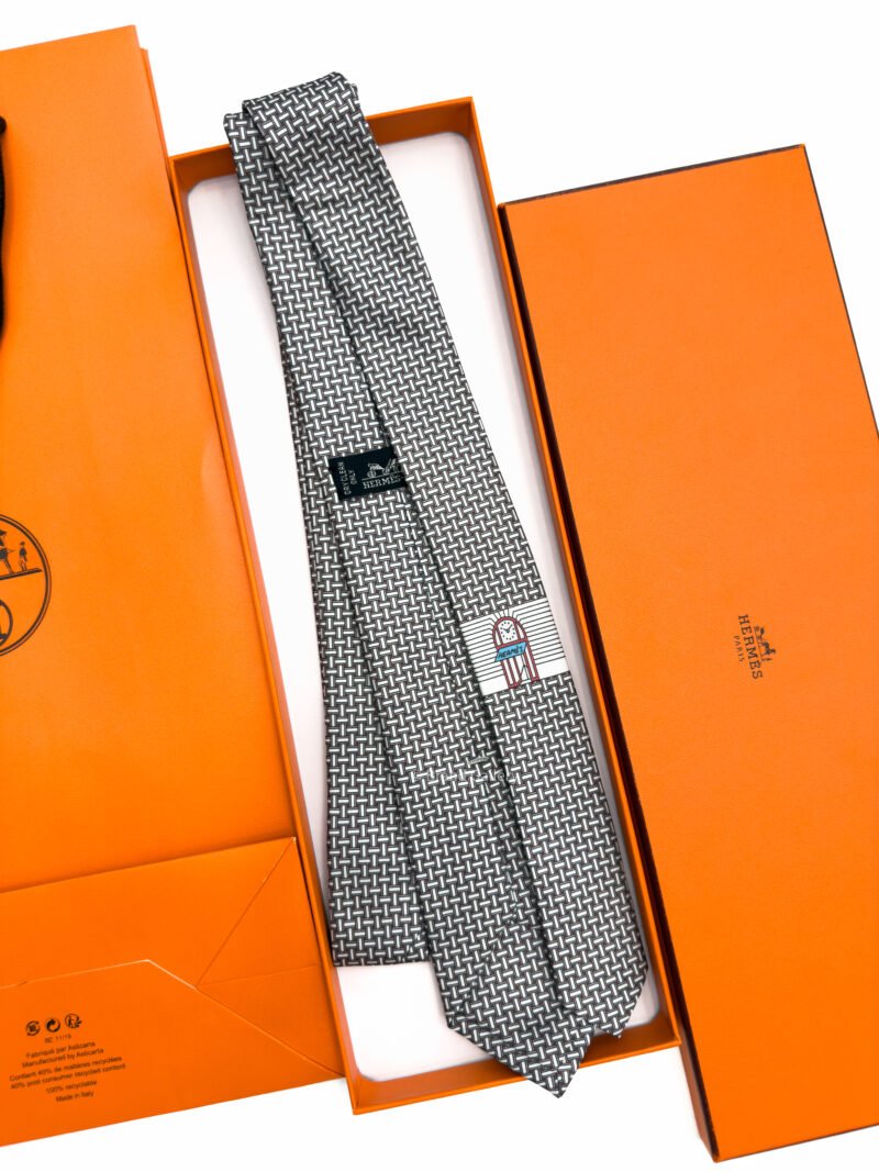 Hermes Brick White Mosaique du Faubourg Soft Silk Tie