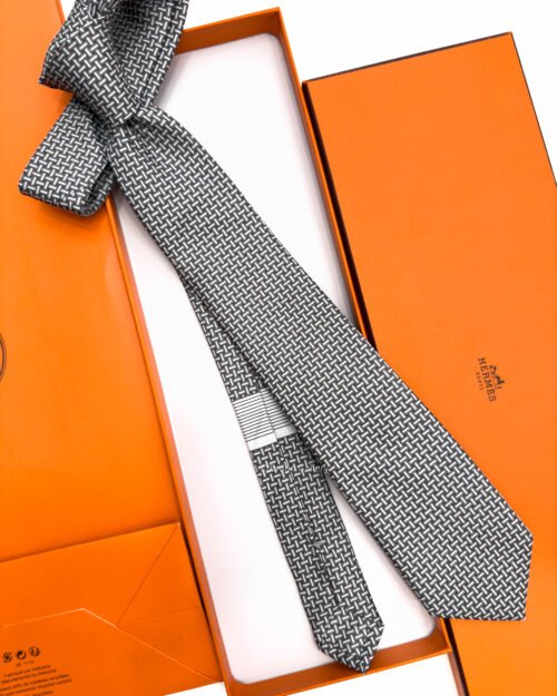 Hermes Brick White Mosaique du Faubourg Soft Silk Tie