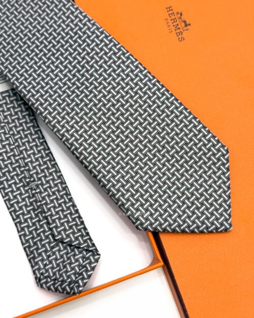 Hermes Brick White Mosaique du Faubourg Soft Silk Tie