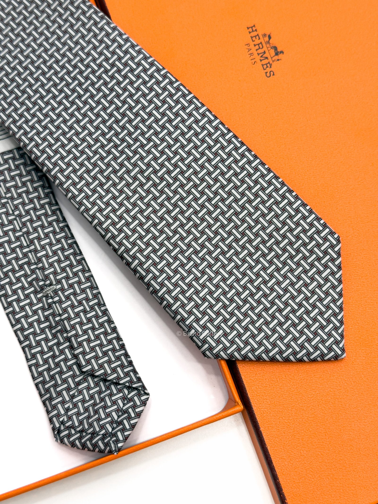 Hermes Brick White Mosaique du Faubourg Soft Silk Tie