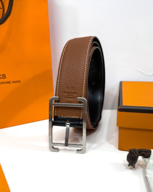 Hermes Quentin Buckle Havan/Black Reversible Belt
