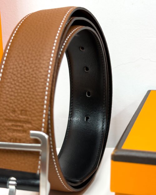 Hermes Quentin Buckle Havan/Black Reversible Belt