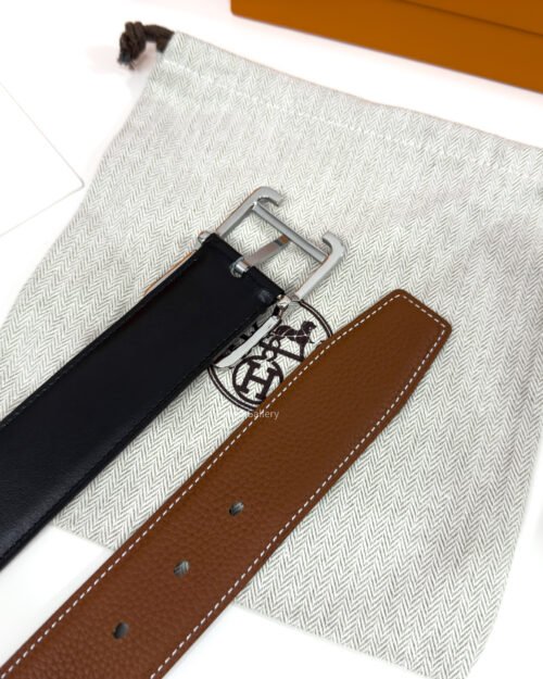 Hermes Quentin Buckle Havan/Black Reversible Belt