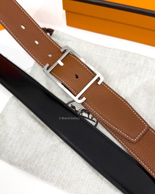 Hermes Quentin Buckle Havan/Black Reversible Belt