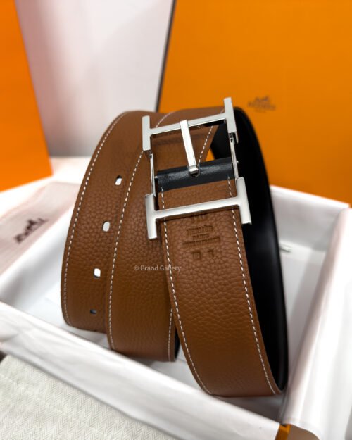 Hermes Quentin Buckle Havan/Black Reversible Belt