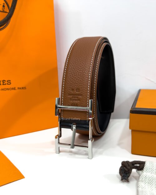 Hermes Quentin Buckle Havan/Black Reversible Belt
