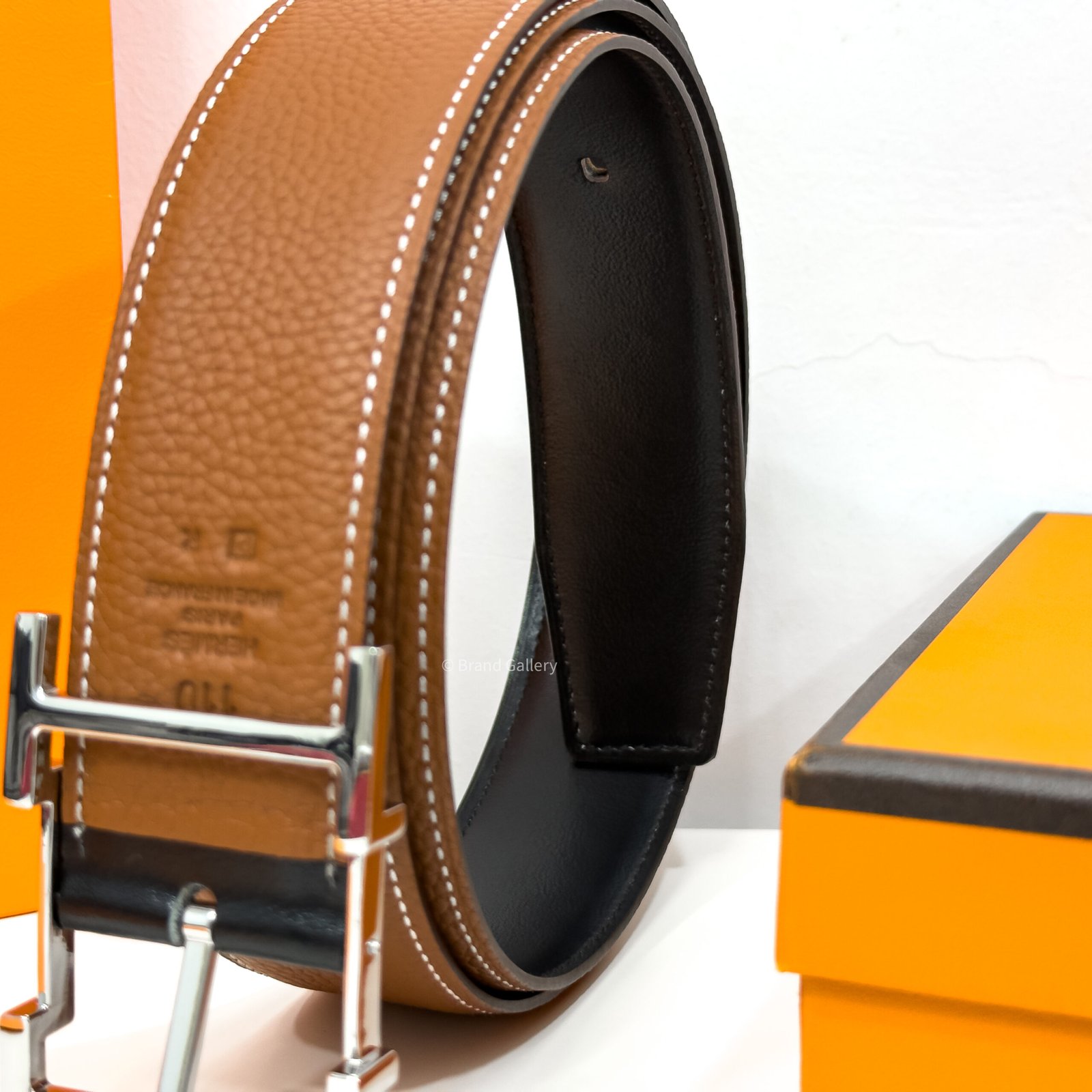 Hermes Quentin Buckle Havan/Black Reversible Belt