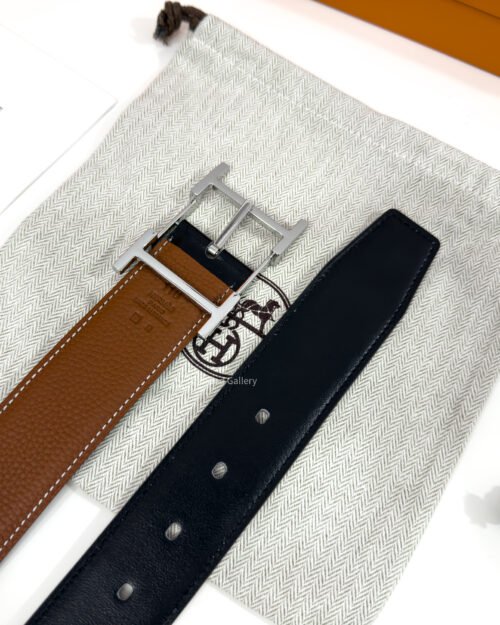 Hermes Quentin Buckle Havan/Black Reversible Belt