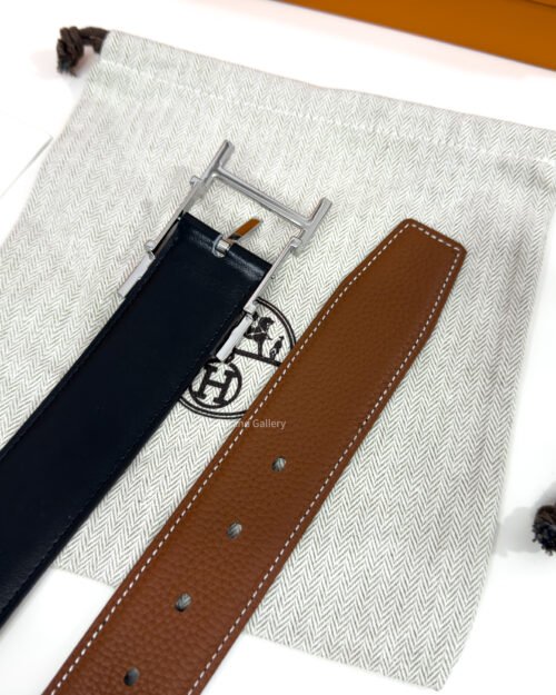 Hermes Quentin Buckle Havan/Black Reversible Belt