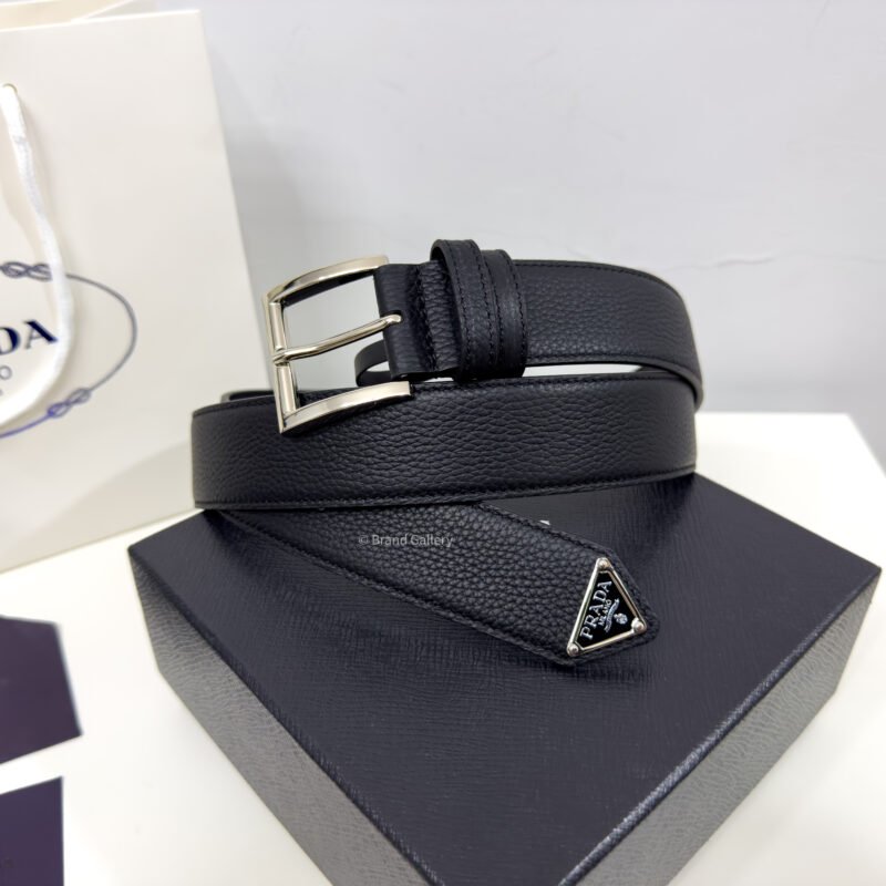 Prada Enameled-metal Black 35mm Leather Belt