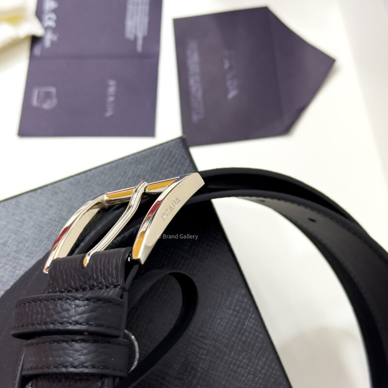 Prada Enameled-metal Black 35mm Leather Belt