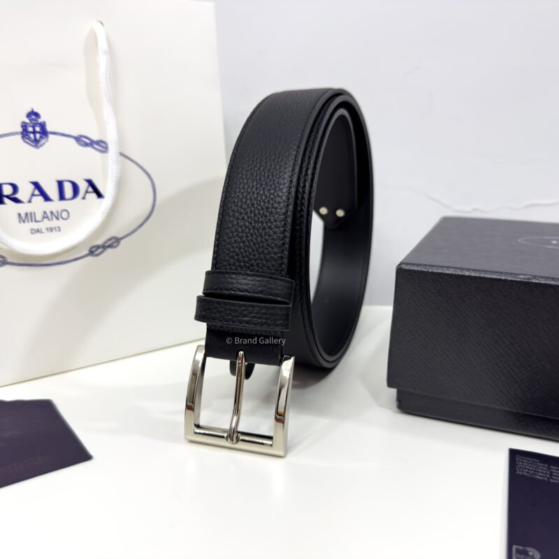Prada Enameled-metal Black 35mm Leather Belt