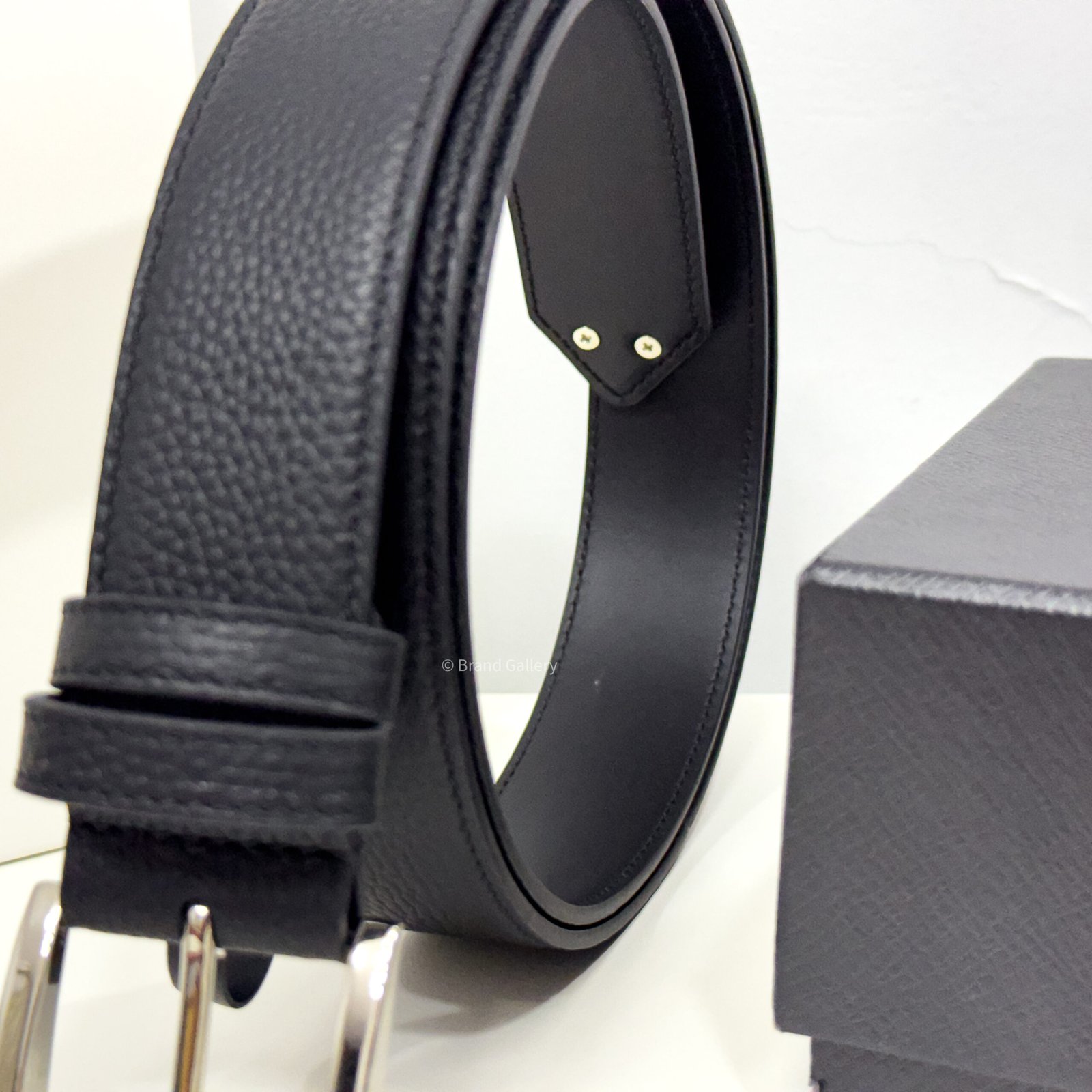 Prada Enameled-metal Black 35mm Leather Belt
