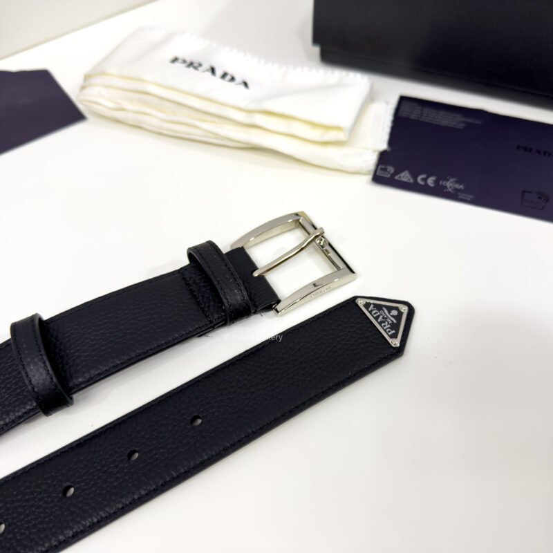 Prada Enameled-metal Black 35mm Leather Belt