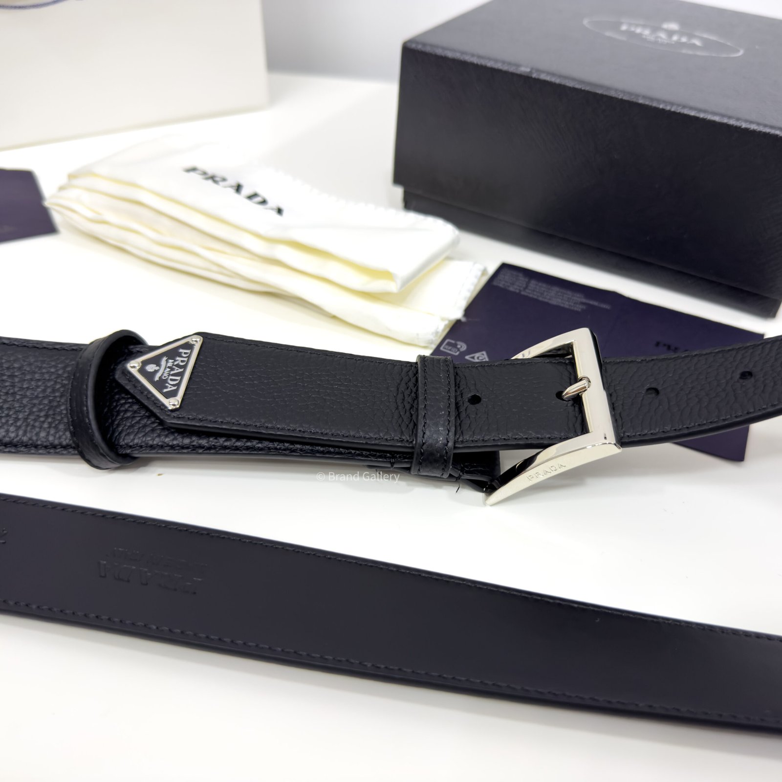 Prada Enameled-metal Black 35mm Leather Belt