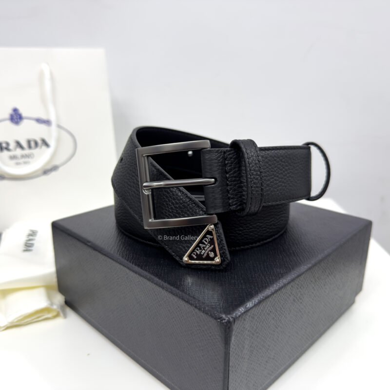 Prada Gun-metal Black 35mm Leather Belt