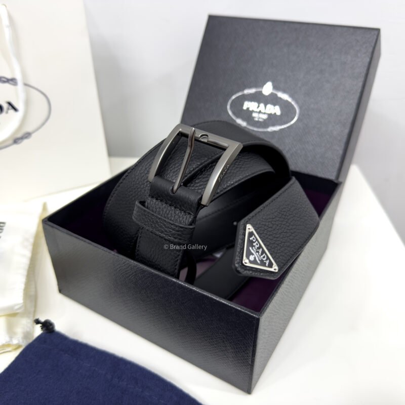 Prada Gun-metal Black 35mm Leather Belt