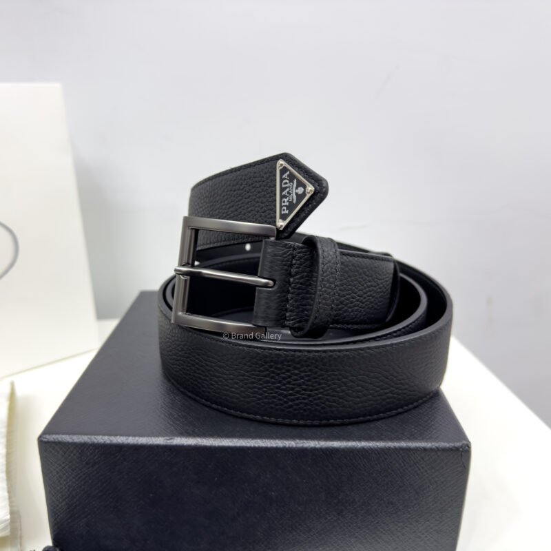 Prada Gun-metal Black 35mm Leather Belt