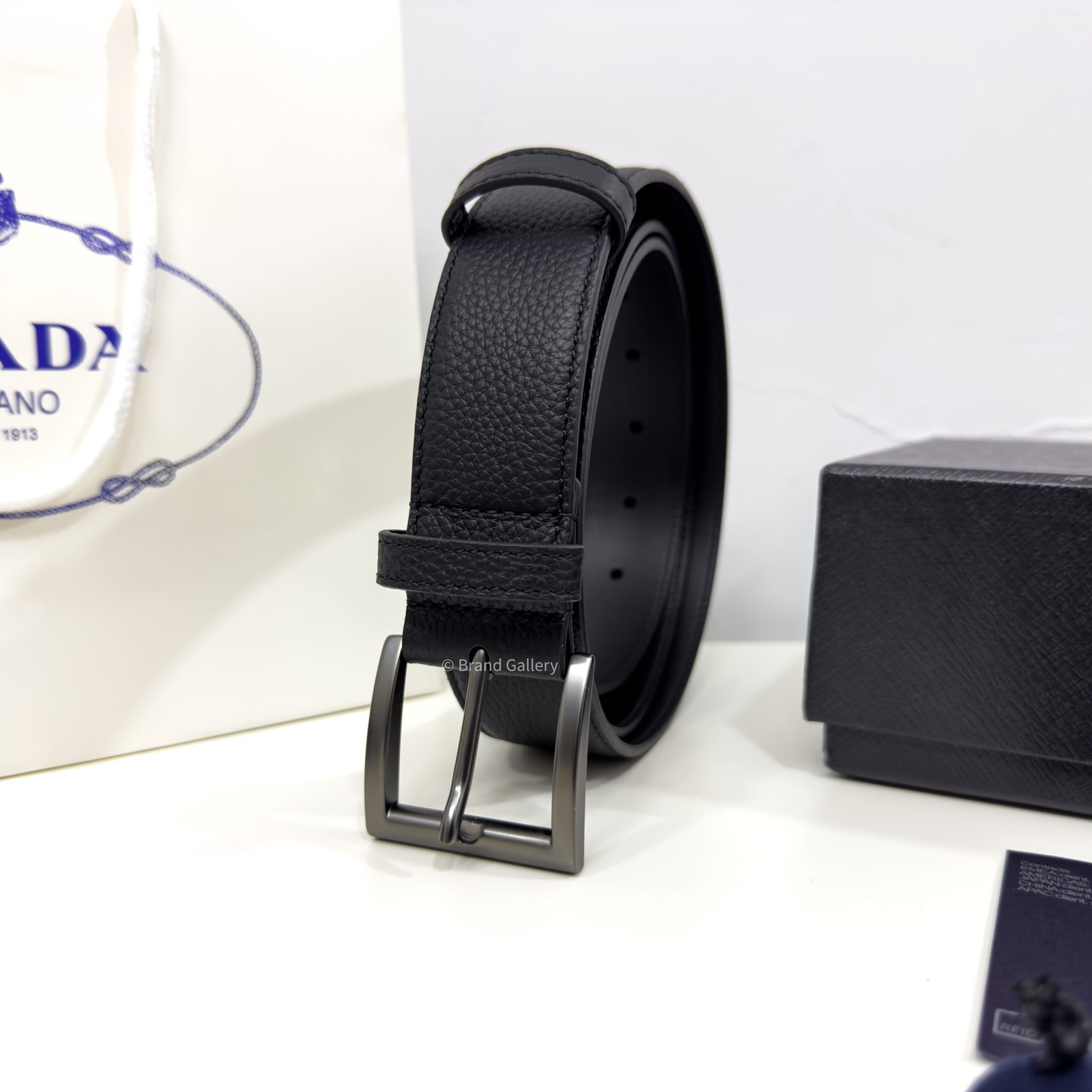 Prada Gun-metal Black 35mm Leather Belt