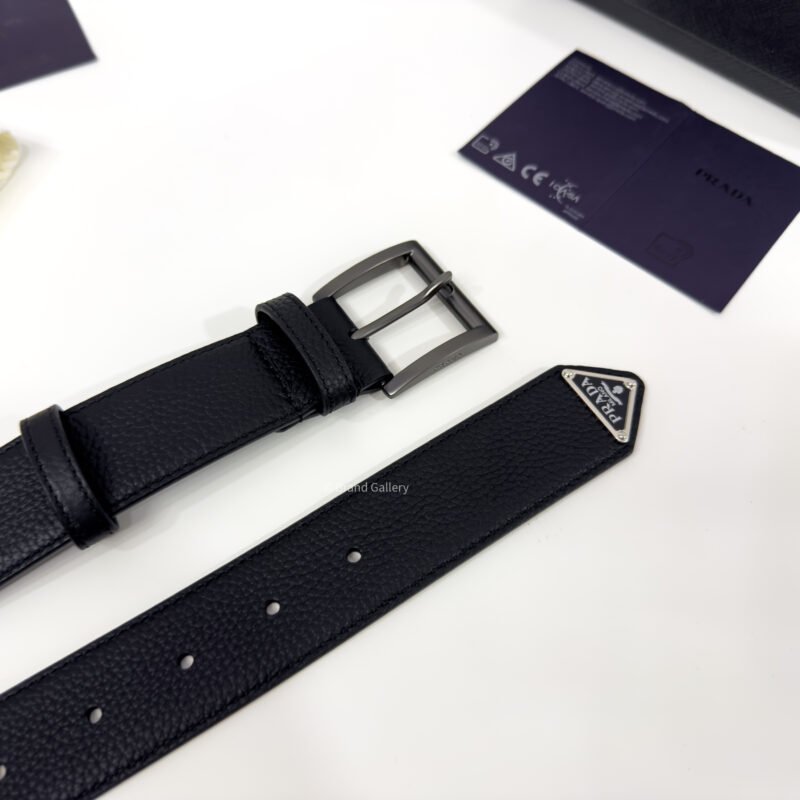 Prada Gun-metal Black 35mm Leather Belt