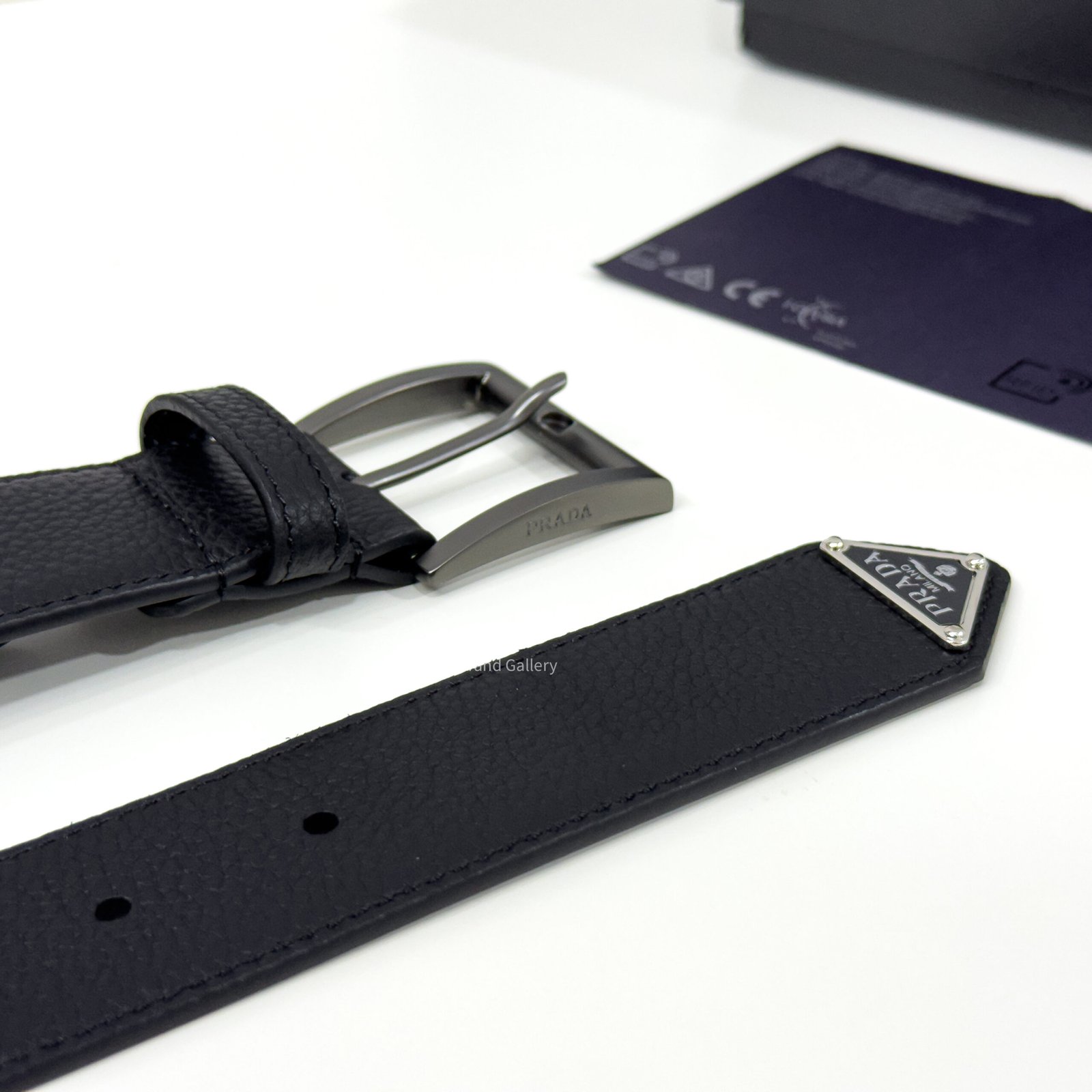 Prada Gun-metal Black 35mm Leather Belt
