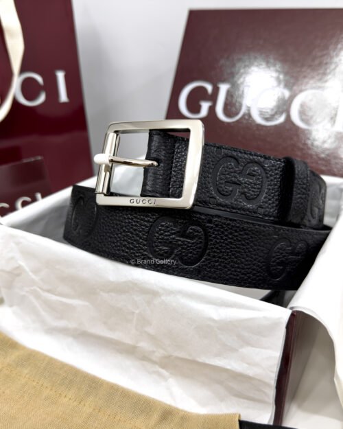 Gucci Rubber-effect Black Jumbo GG Leather belt