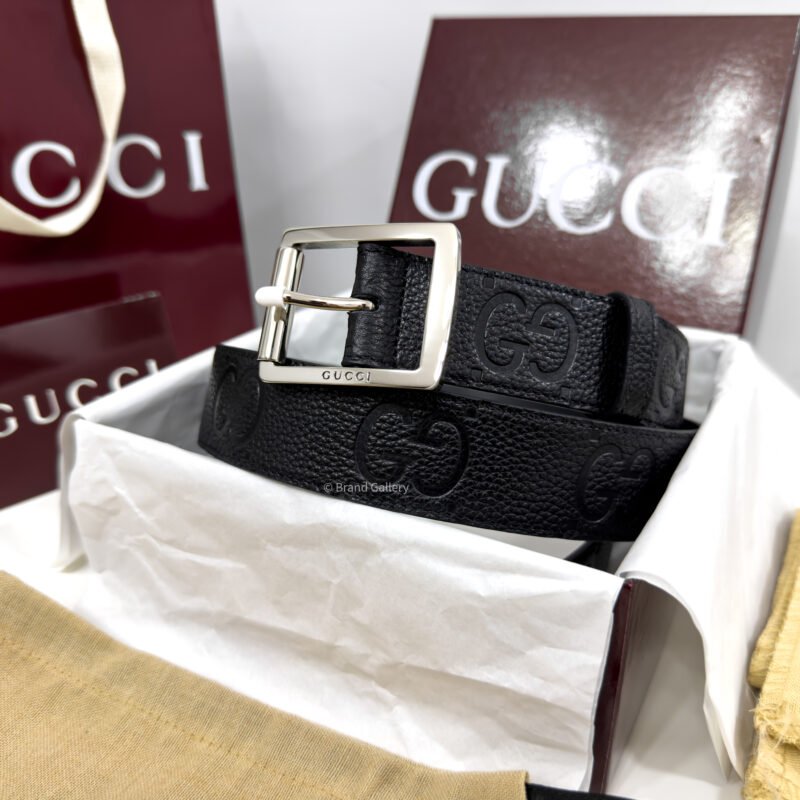 Gucci Rubber-effect Black Jumbo GG Leather belt