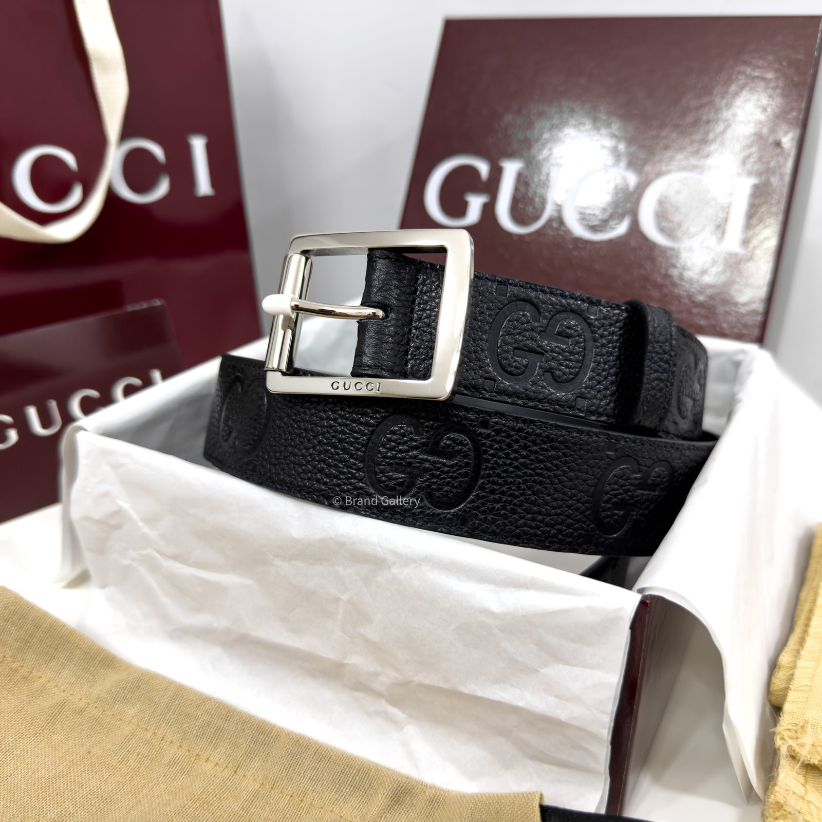 Gucci Rubber-effect Black Jumbo GG Leather belt